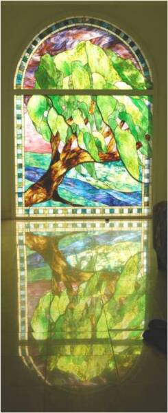 WAIMEA WINDSWEPT TREE, stained glass window by Calley O'Neill, Artist and Designer, and Lamar Yoakum, Master Stained Glass Artisan