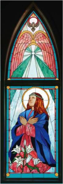 THE ANNUNCIATION, 2003 by Artist/Designer Calley O'Neill, and Lamar Yoakum, Master Stained Glass Artisan.  These pieces grace Annunciation Church in Waimea, Big Island, Hawaii.