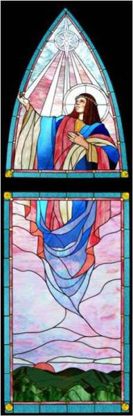 THE ASSUMPTION, 2003 by Artist/Designer Calley O'Neill, and Lamar Yoakum, Master Stained Glass Artisan.  These pieces grace Annunciation Church in Waimea, Big Island, Hawaii.